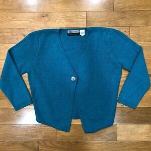Wayne Rogers Silk Blend V-Neck 3/4 Sleeve Turquoise Knit Sweater Size L